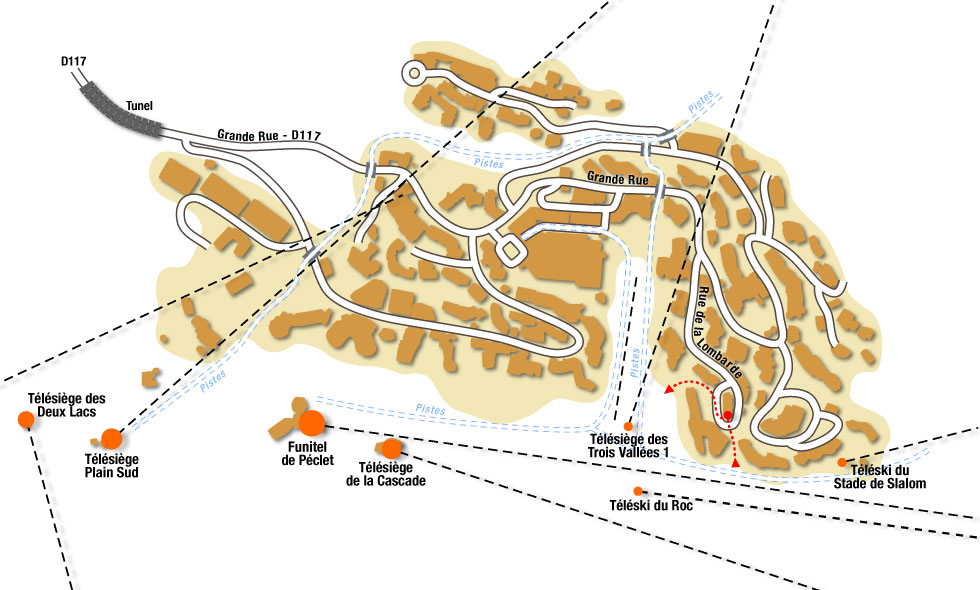  Val Thorens, map, chalet rental - La Lombarde